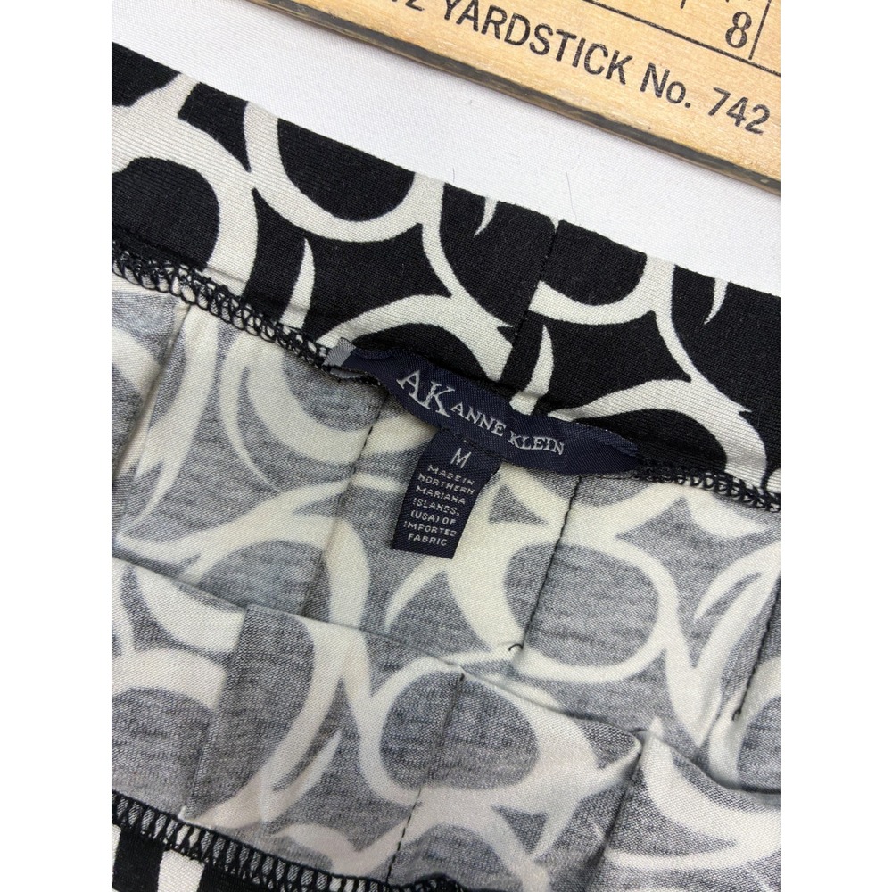 Anne Klein Office Pleated Midi Skirt Mod Retro Geometric Print Black White med
